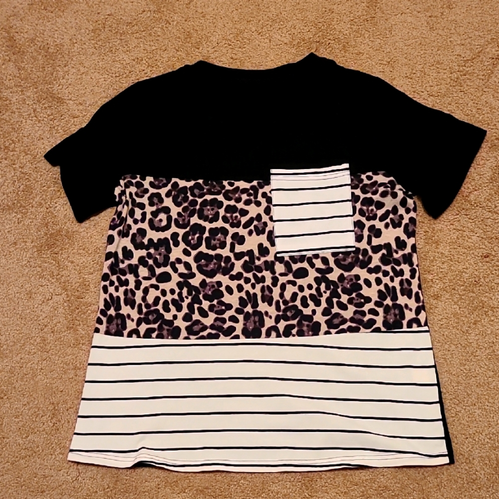 Stylish Womans Leopard Print and Striped Top